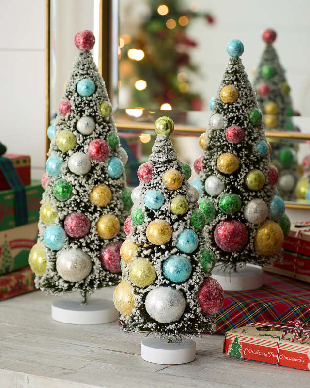 Merry & Bright Bottle Brush Christmas Trees, Set of 3